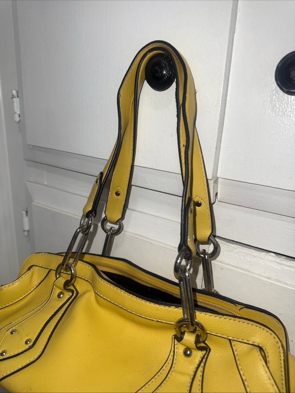Yellow Leather Handbag with Black Accents